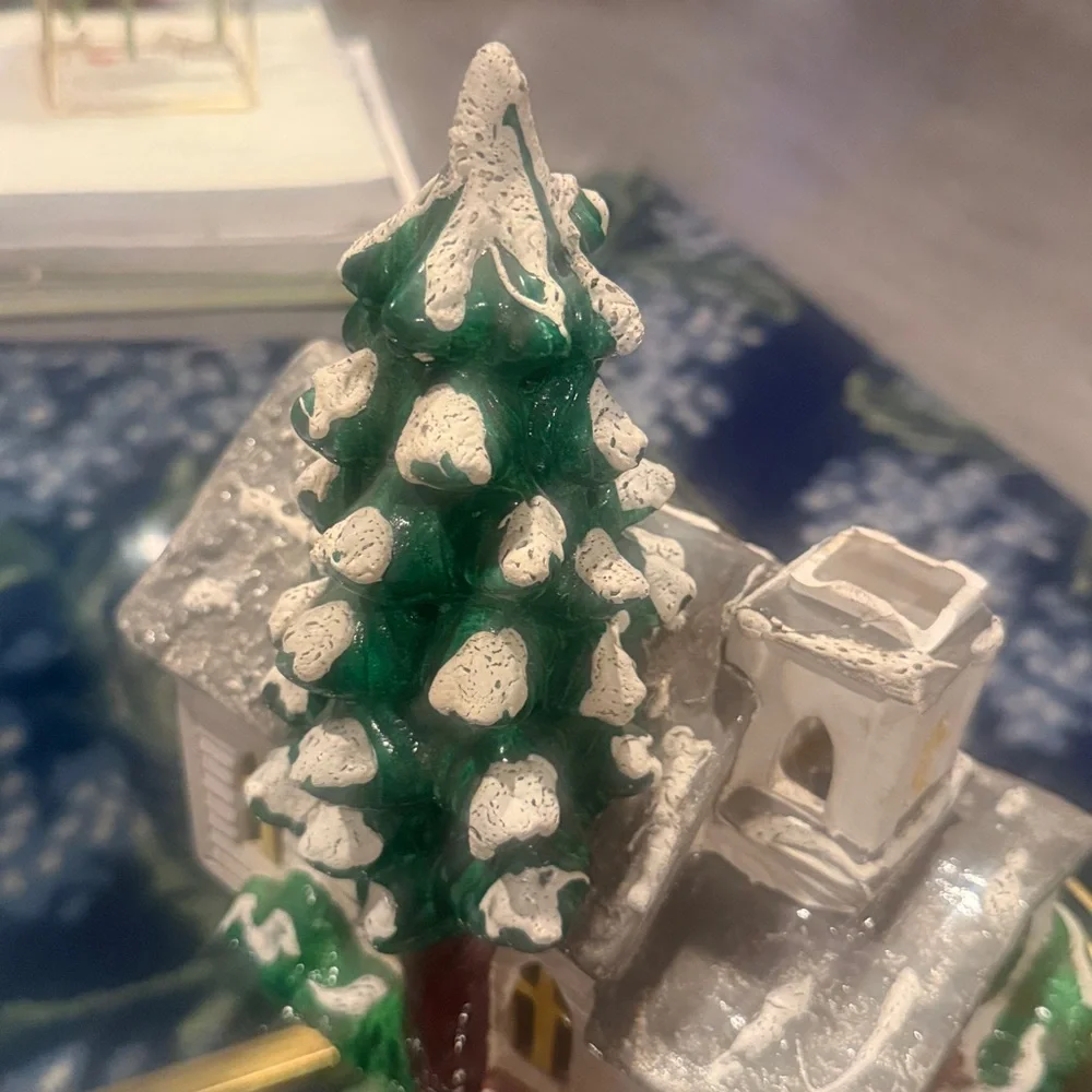 Vintage 1979 Department 56 Charming Holiday Village House with Snowy Green Tree